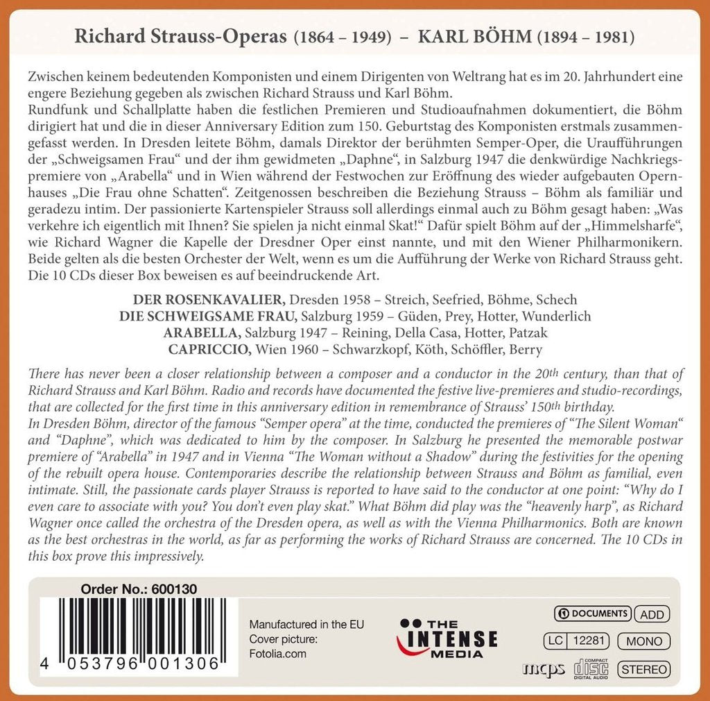 STRAUSS, R: COMPLETE OPERA RECORDINGS, VOLUME 1 - KARL BOHM (10 CDS)