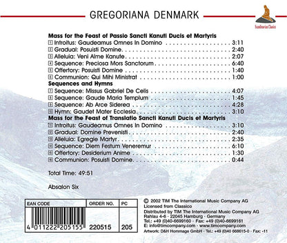 GREGORIANA DENMARK: PLAINSONG FROM THE TIME OF BISHOP ABSALON - ABSALON SIX