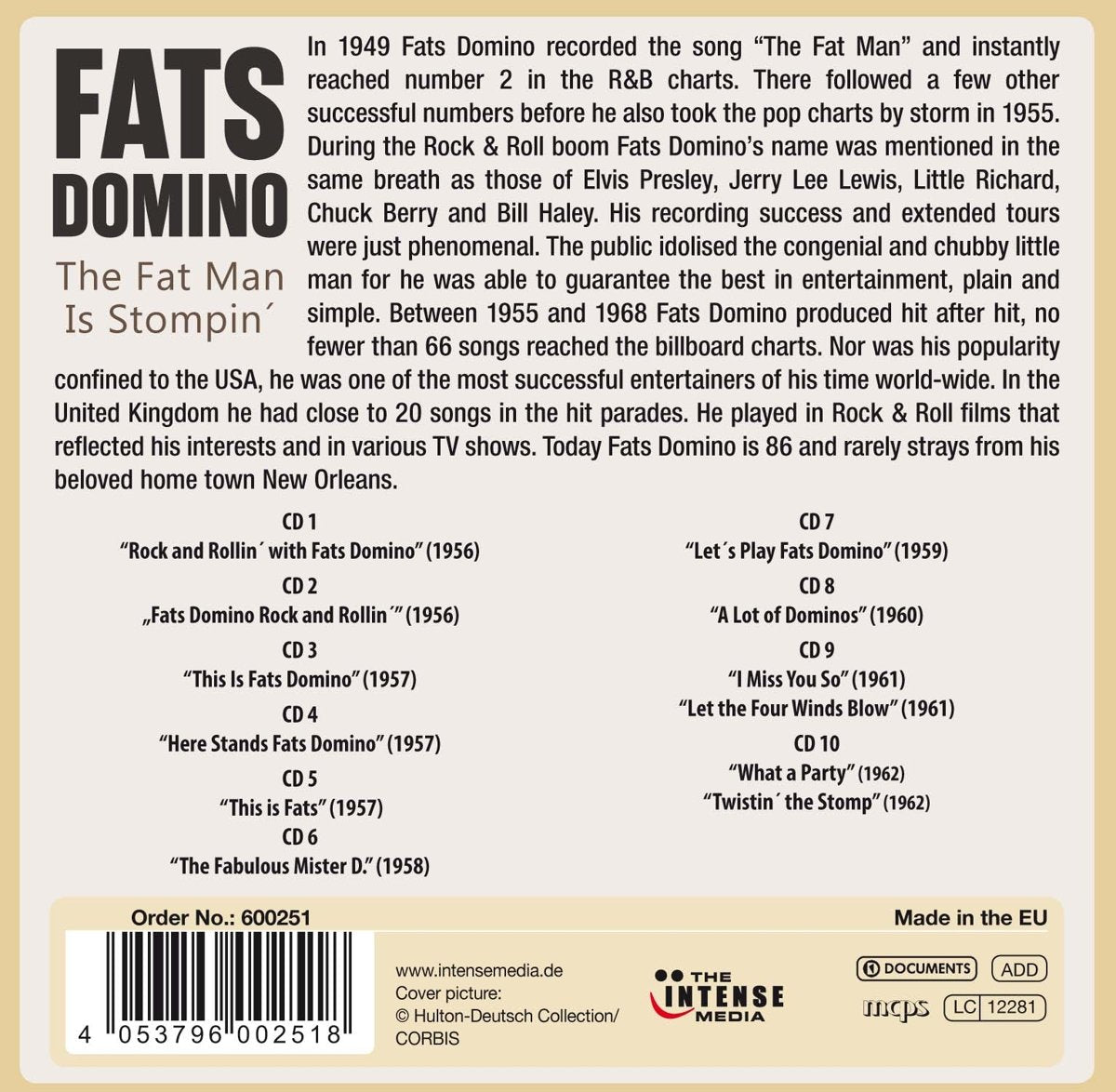 FATS DOMINO: THE FAT MAN IS STOMPIN' - 12 ORIGINAL ALBUMS & BONUS TRACKS (10 CDS)