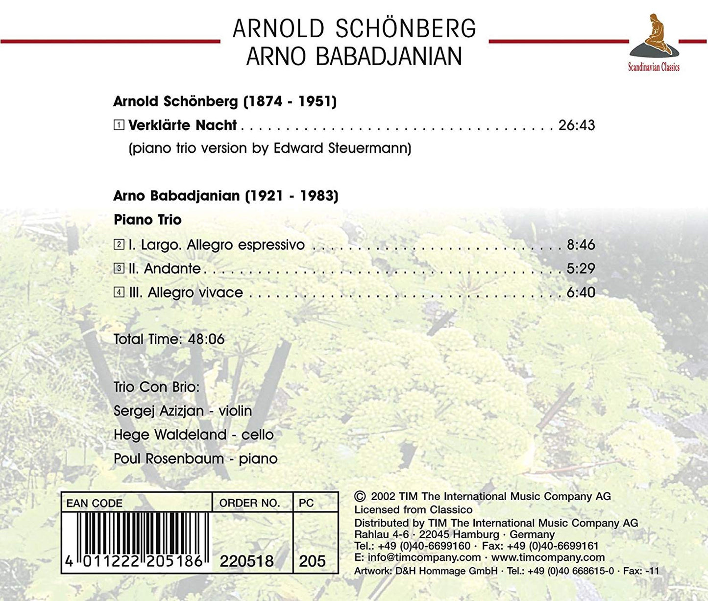 SCHOENBERG: Verklarte Nacht arr. for piano trio; BABADJANIAN: Piano Trio - Trio Con Brio