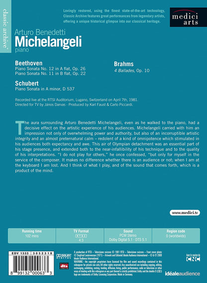 BEETHOVEN / SCHUBERT / BRAHMS: Classic Archive - Arturo Benedetti Michelangeli (DVD)