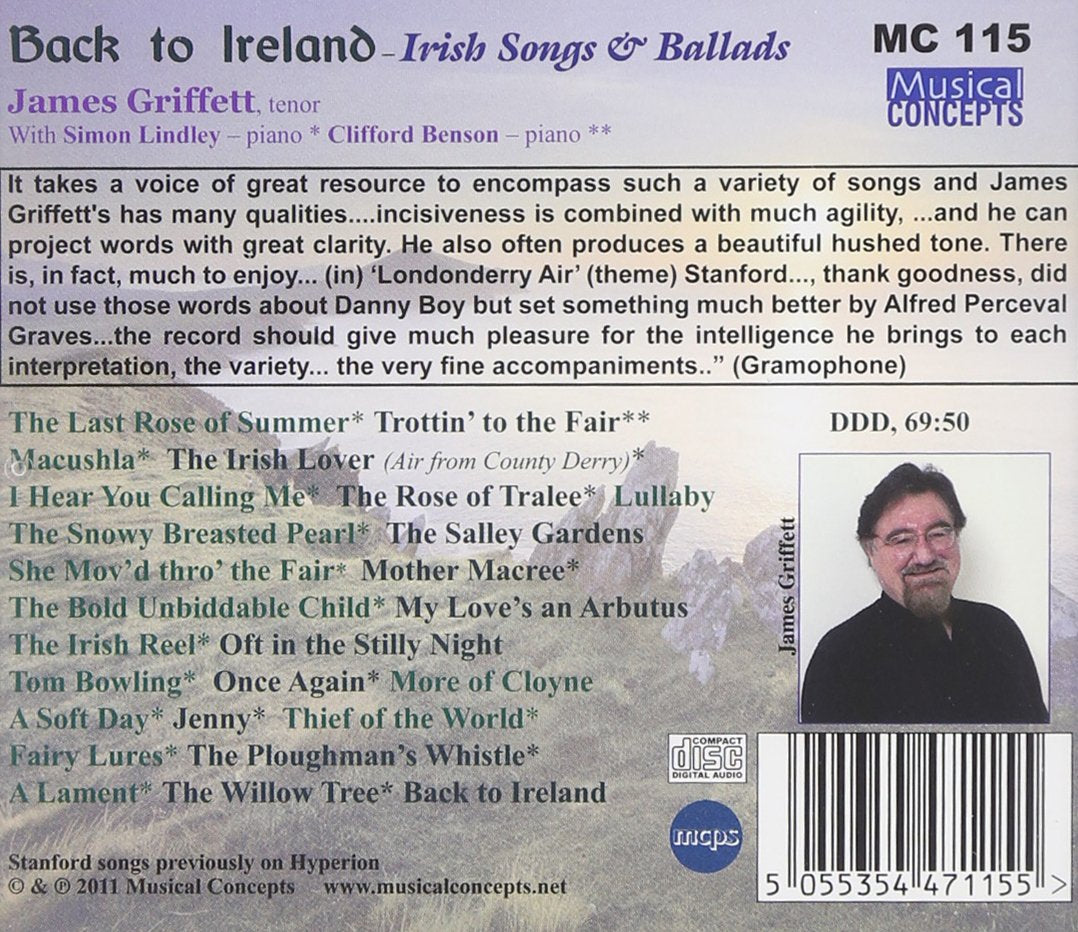 BACK TO IRELAND: IRISH SONGS & BALLADS FOR TENOR - JAMES GRIFFETT