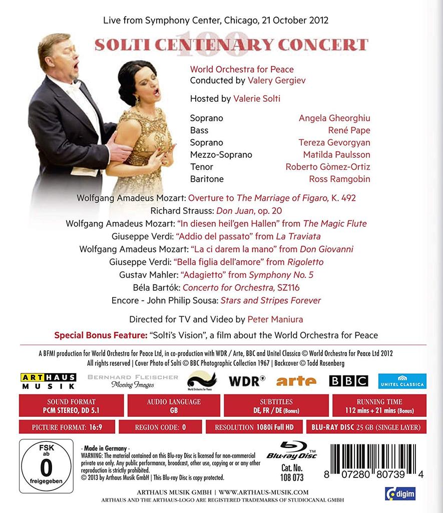 SOLTI CENTENARY CONCERT (BLU-RAY) - GHEORGHIU; PAPE; MEMBERS OF THE GEORG SOLTI ACCADEMIA; WORLD ORCHESTRA FOR PEACE; GERGIEV; SOLTI