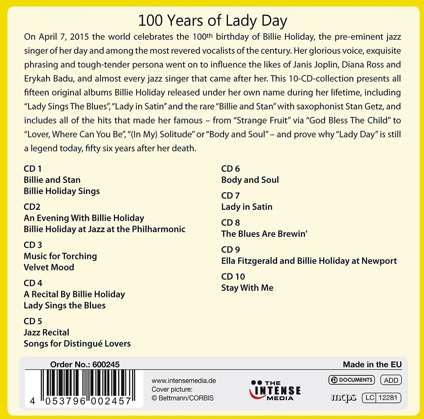 Billie Holiday: 100 Years of Lady Day - 15 Original Albums (10 CDs)