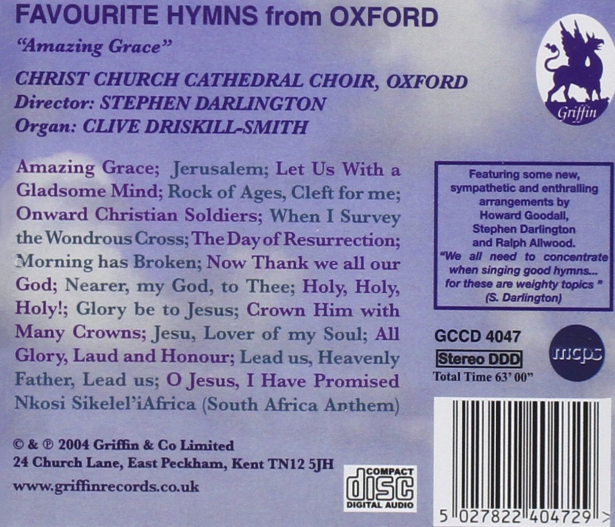 FAVOURITE HYMNS FROM OXFORD "AMAZING GRACE" - CHRIST CHURCH CATHEDRAL CHOIR, DARLINGTON