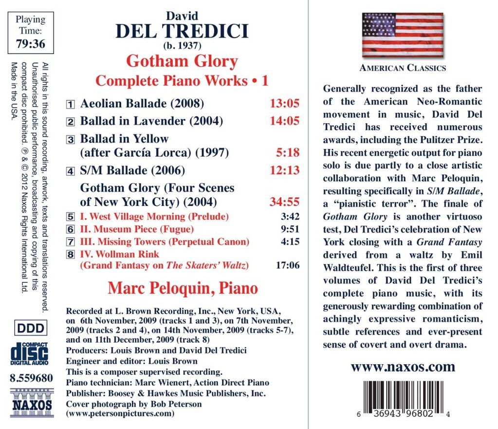 DEL TREDICI: GOTHAM GLORY (COMPLETE PIANO WORKS, VOLUME 1) - MARC PELOQUIN