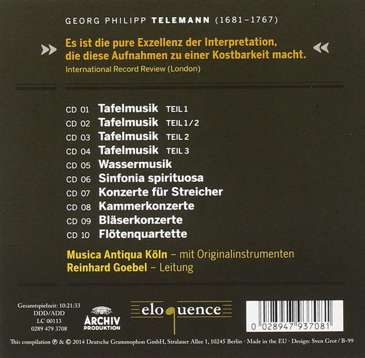 TELEMANN: WASSERMUSIK; TAFELMUSIK; CONCERTOS - Musica Antiqua Koln (10 CDs)