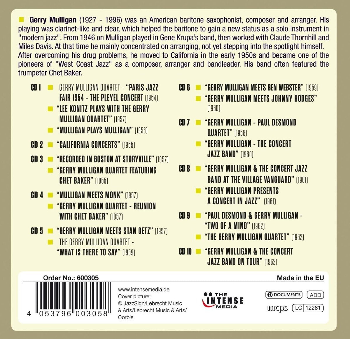 GERRY MULLIGAN: Milestones Of A Legend (10 CDS)
