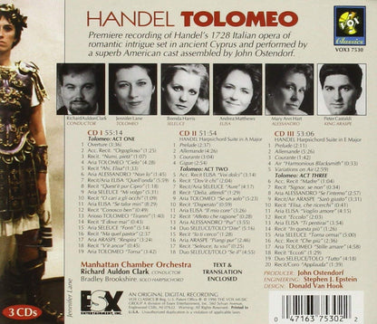 HANDEL: TOLOMEO - MANHATTAN CHAMBER ORCHESTRA, RICHARD AULDON CLARK (3 CDS)