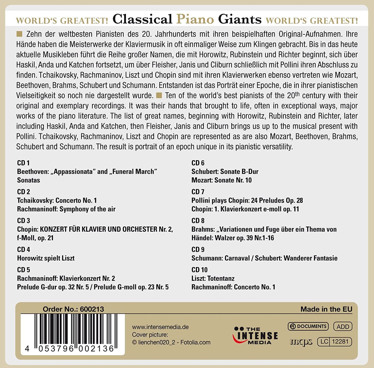 CLASSICAL PIANO GREATS (10 CDS)