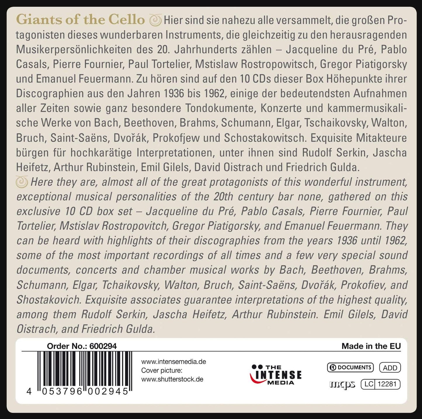 GIANTS OF THE CELLO - THE GREATEST CELLO RECORDINGS (10 CDS)