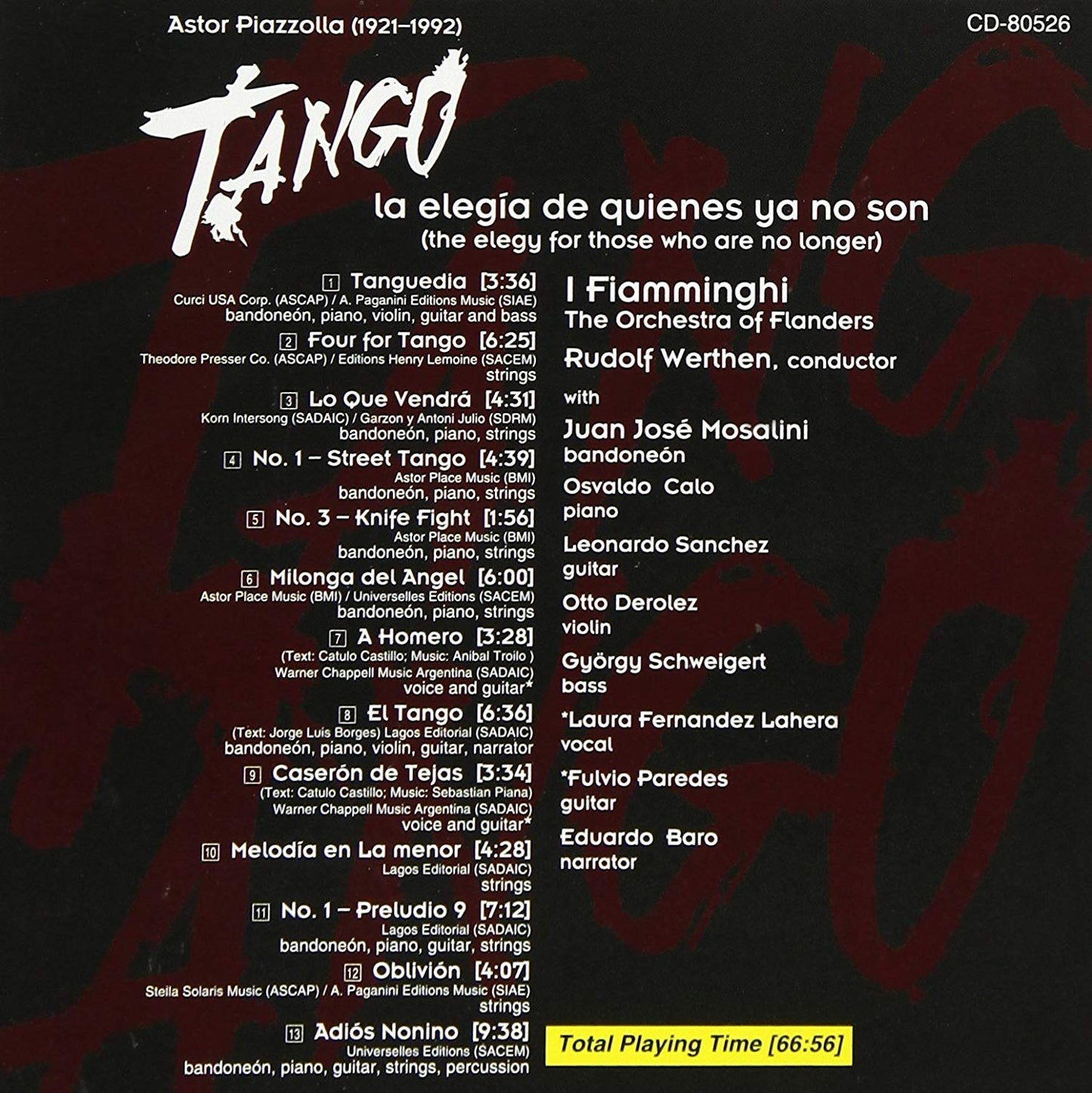 PIAZZOLLA: Tango - Elegy For Those Who Are No Longer - I Fiamminghi, Rudolf Werthen & Juan Jose Mosalini