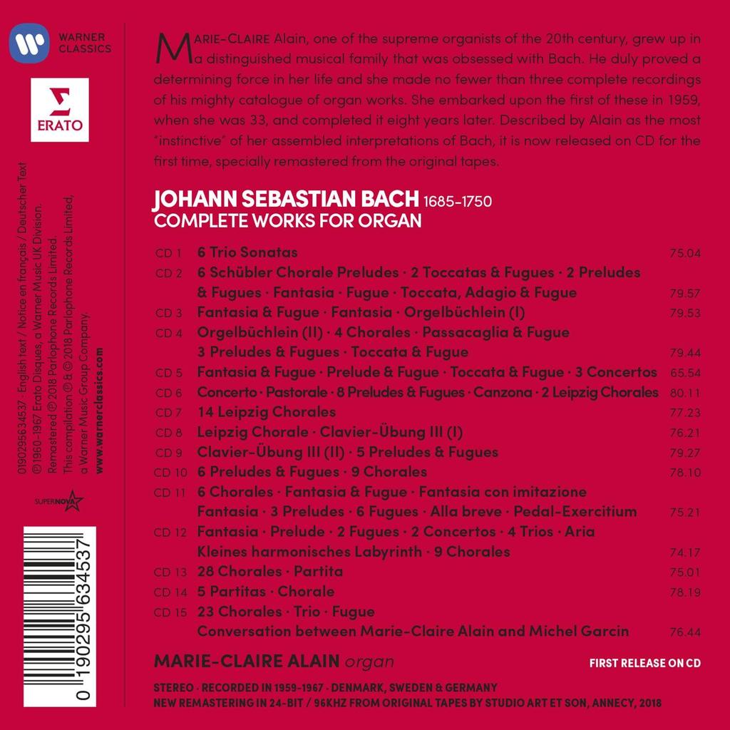 BACH: COMPLETE ORGAN WORKS - MARIE-CLAIRE ALAIN (15 CDS)