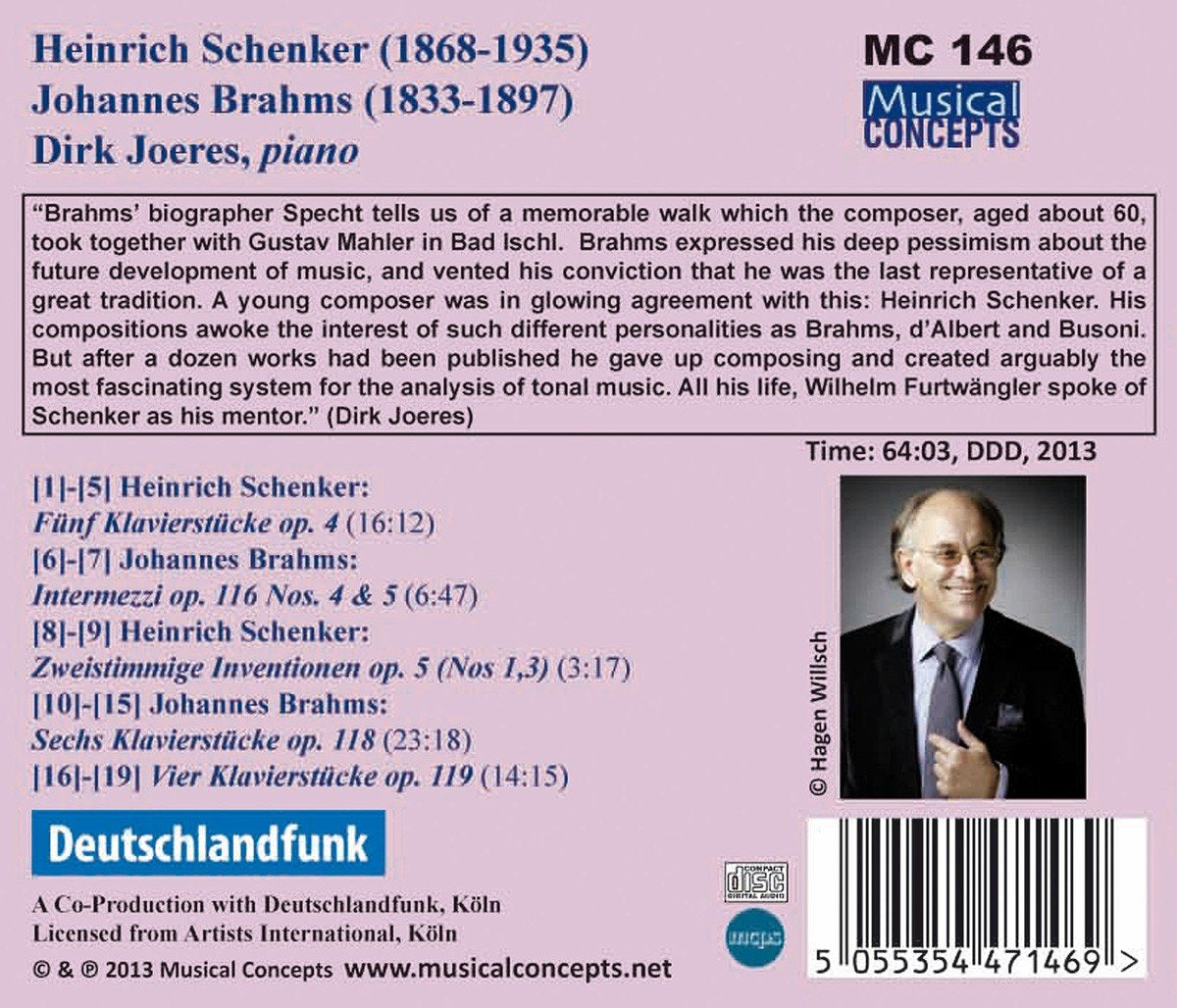 BRAHMS & SCHENKER: Piano Works - Dirk Joeres