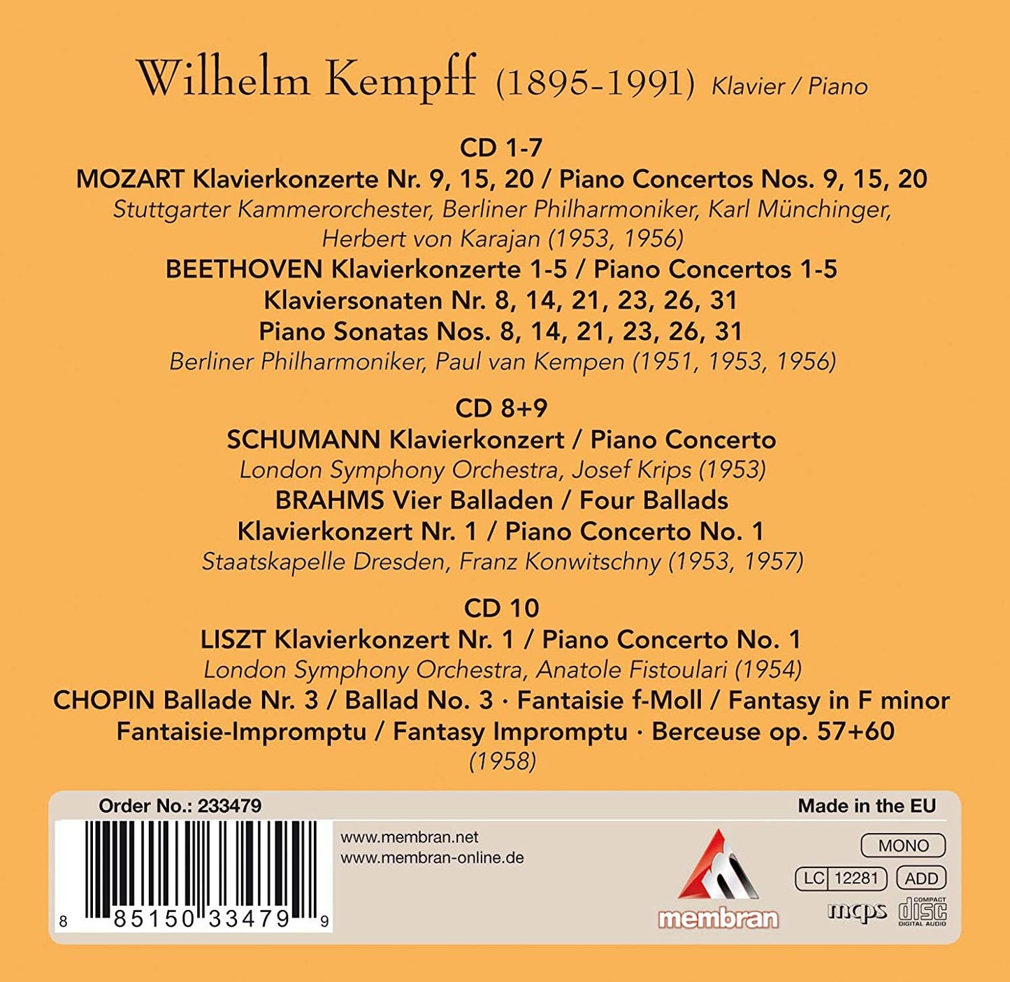 WILHELM KEMPFF - POET OF THE KEYBOARD (10 CDS)
