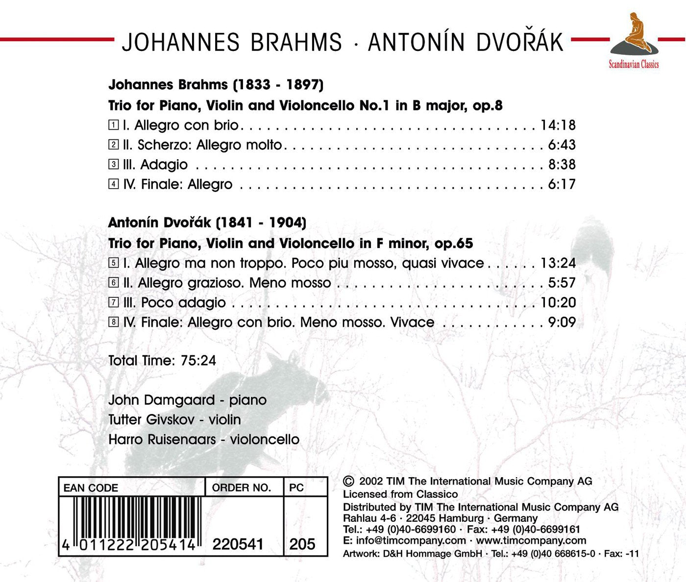 BRAHMS & DVORAK: Trios For Piano, Violin & Violoncello - John Damgaard, Haaro Ruisenaars, Tutter Givskov
