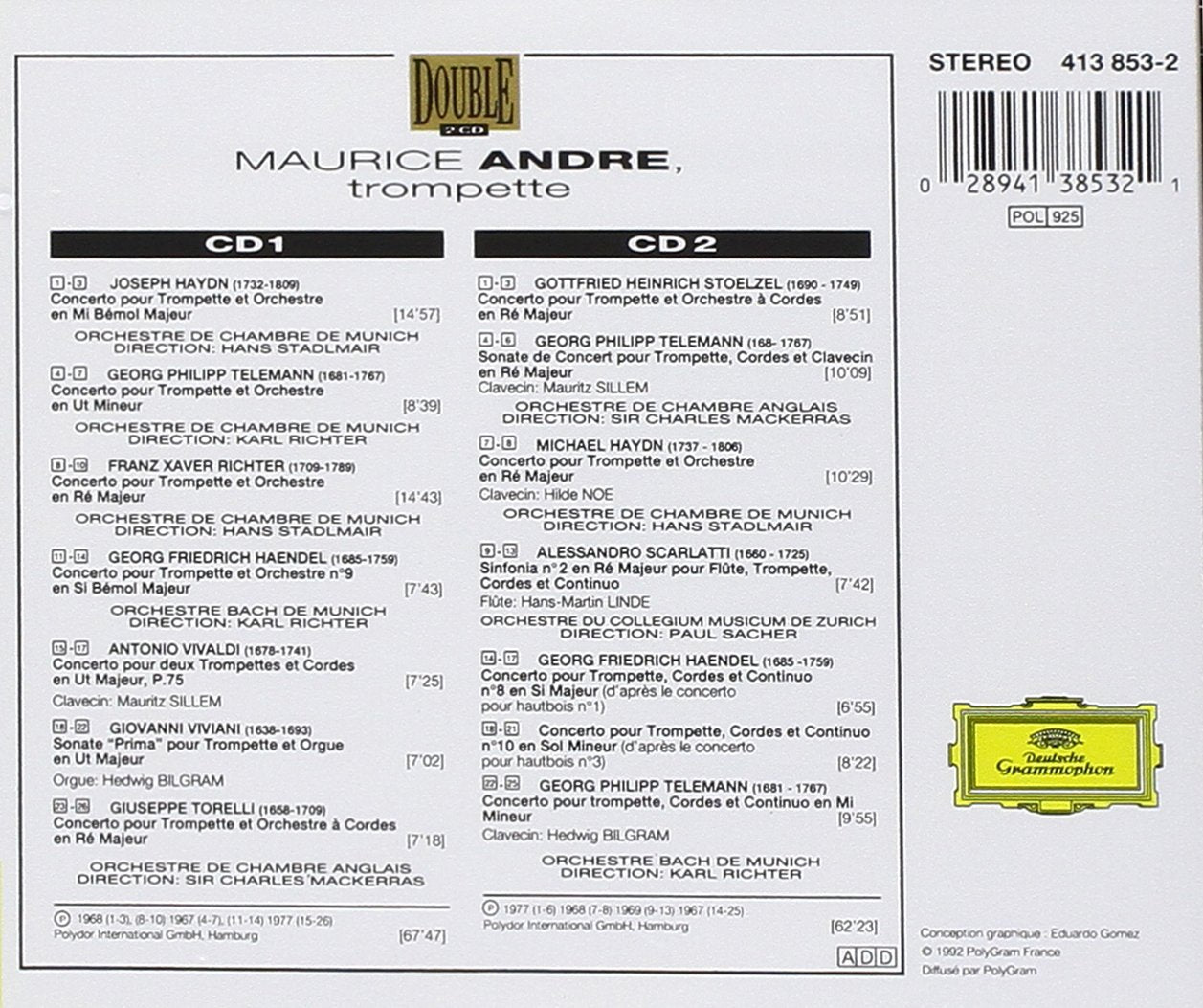 MAURICE ANDRÉ: Masterpieces for Trumpet - Haydn, Vivaldi, Telemann, Handel, Torelli (2 CDs)