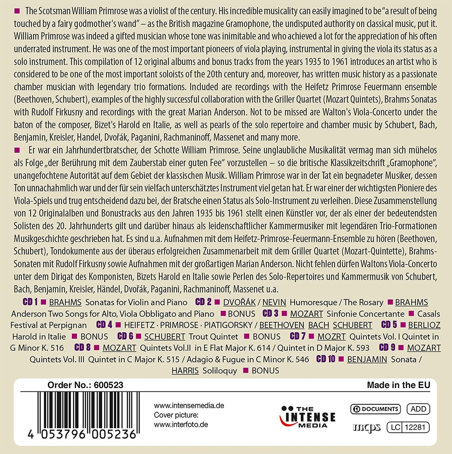 WILLIAM PRIMROSE: MILESTONES OF A VIOLA LEGEND (10 CDS)