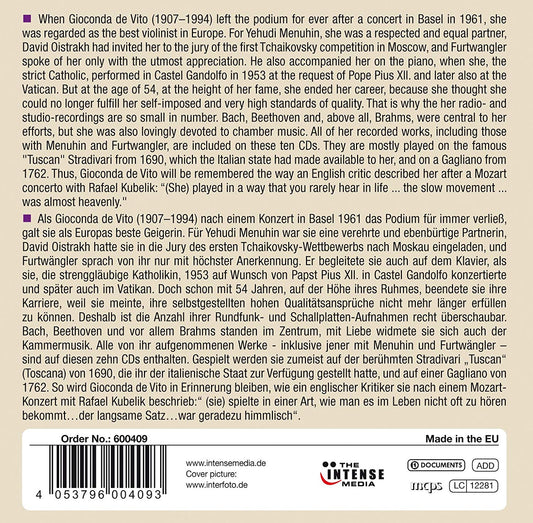 GIOCONDA DE VITO: Her Complete Recorded Masterworks For Violin (10 CDs)