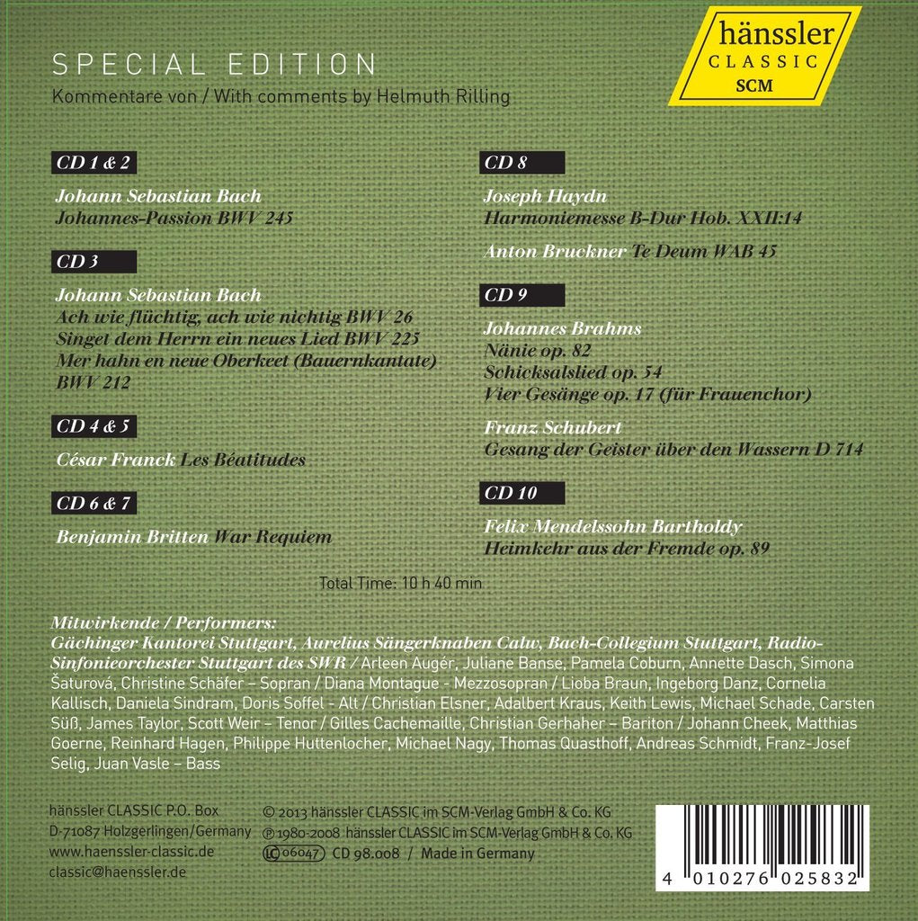 HELMUT RILLING: PERSONAL SELECTION - RILLING; GACHINGER KANTOREI STUTTGART; BACH-COLLEGIUM STUTTGART (10 CDS)