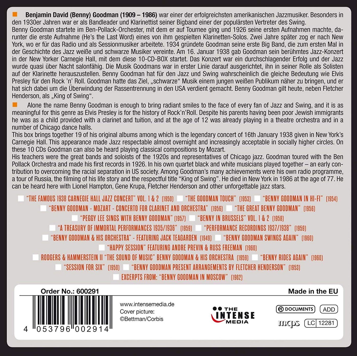BENNY GOODMAN: Milestones Of The King Of Swing (10 CDs)
