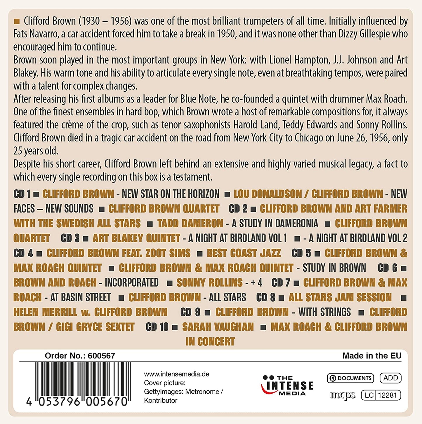 CLIFFORD BROWN: MILESTONES OF A JAZZ LEGEND (10 CDS)