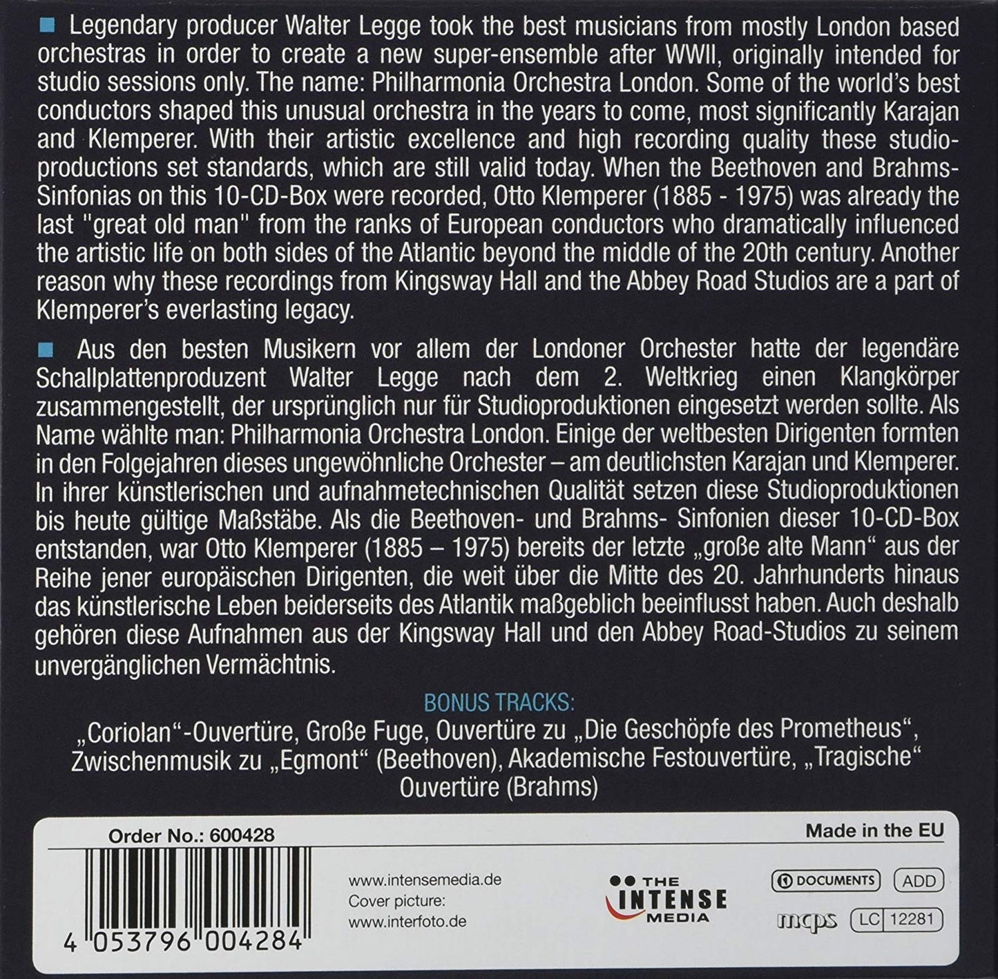 OTTO KLEMPERER: MILESTONES OF A LEGEND - BEETHOVEN AND BRAHMS SYMPHONIES (10 CDS)