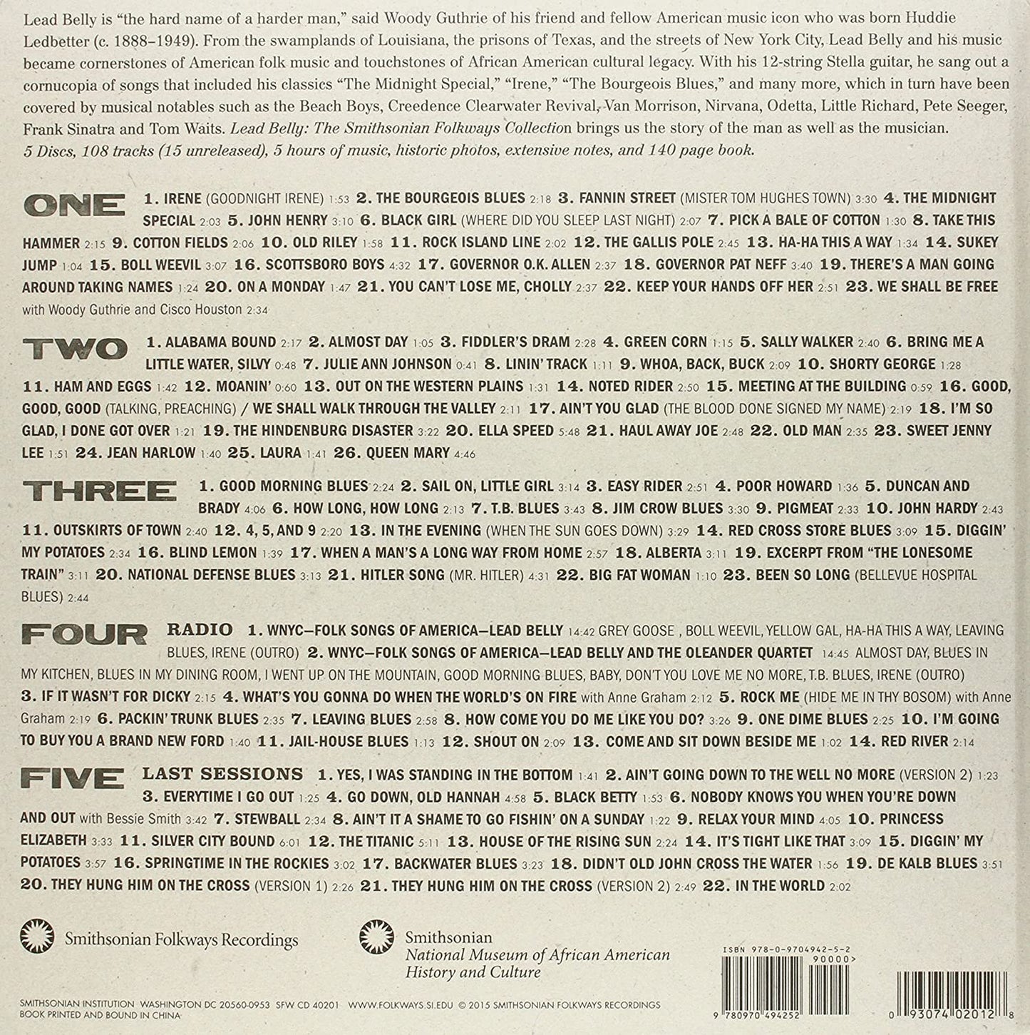 LEADBELLY: The Smithsonian Folkways Collection (5 CDs, 140 PAGE BOOK)