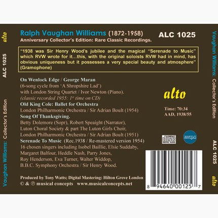 VAUGHAN WILLIAMS: ON WENLOCK EDGE; SERENADE TO MUSIC