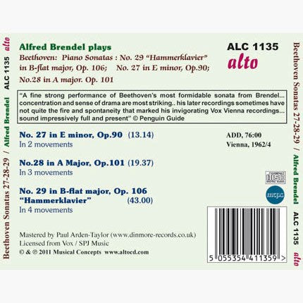 BEETHOVEN: PIANO SONATAS 27, 28 & 29 "HAMMERKLAVIER" - ALFRED BRENDEL