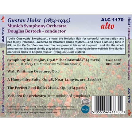 HOLST: COTSWOLDS SYMPHONY & WALT WHITMAN OVERTURE - MUNICH SYMPHONY, BOSTOCK