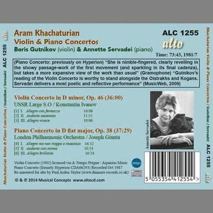 KHATCHATURIAN: VIOLIN & PIANO CONCERTOS - GUTNIKOV, SERVADEI, USSR LARGE SYMPHONY ORCHESTRA, LONDON PHILHARMONIC