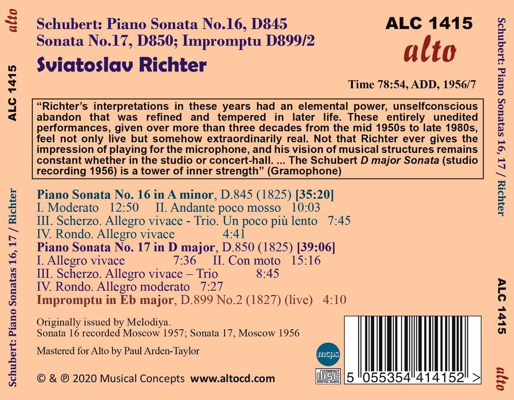 SCHUBERT: PIANO SONATAS 16 & 17, IMPROMPTU, D. 899 NO. 2 - SVIATOSLAV RICHTER