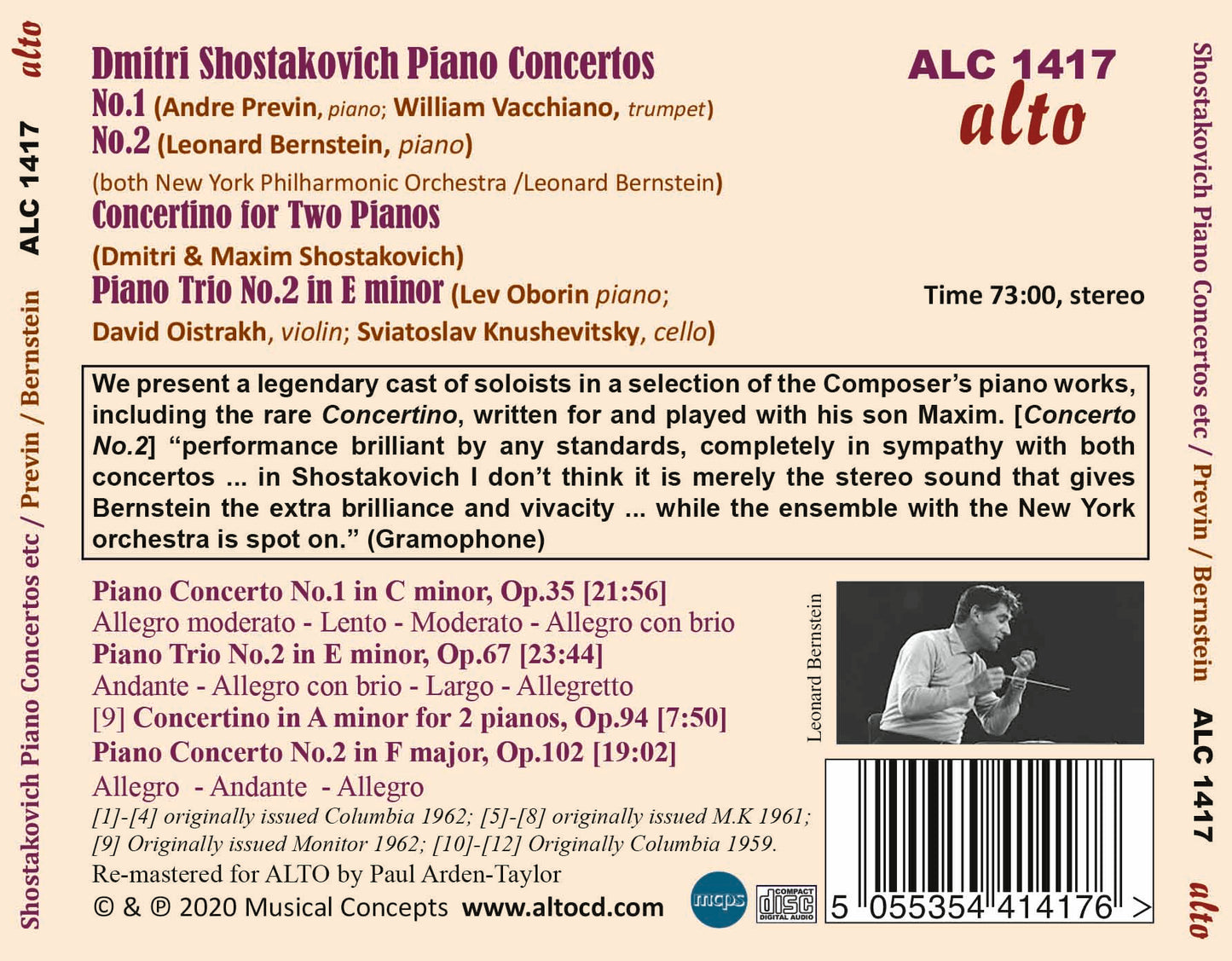 Shostakovich Piano Concertos 1 & 2; Concertino for Two Pianos; Piano Trio no. 2 - Previn, Bernstein, Oistrakh Trio, New York Philharmonic