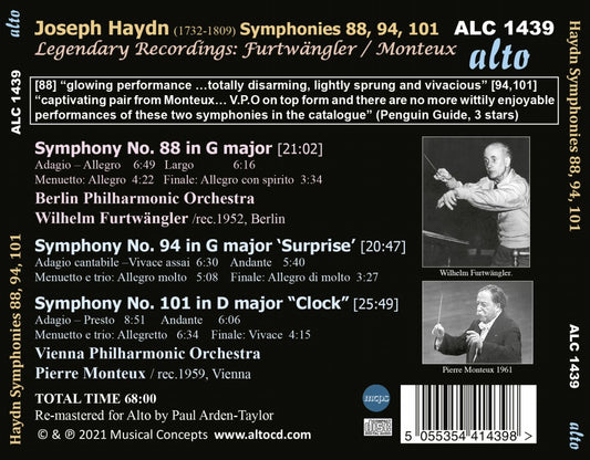 Haydn Symphonies 88, 94, 101 – Wilhelm Furtwängler, Berlin Philharmonic Orchestra; Pierre Monteux, Vienna Philharmonic Orchestra