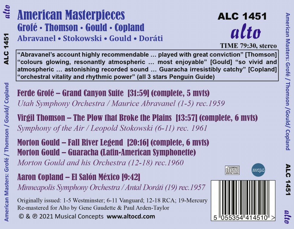 American Masterpieces (Grofé, Thomson, Gould, Copland) - Abravanel, Dorati, Gould, Utah Symphony, Minneapolis Symphony