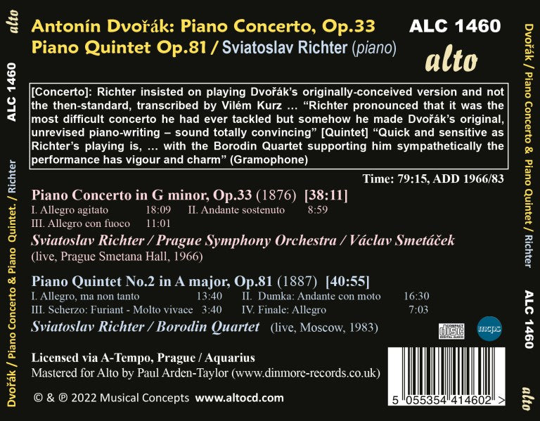 Dvořák: Piano Concerto; Piano Quintet, Op. 81 - S. Richter, Prague Symphony, Borodin Quartet (DIGITAL DOWNLOAD)
