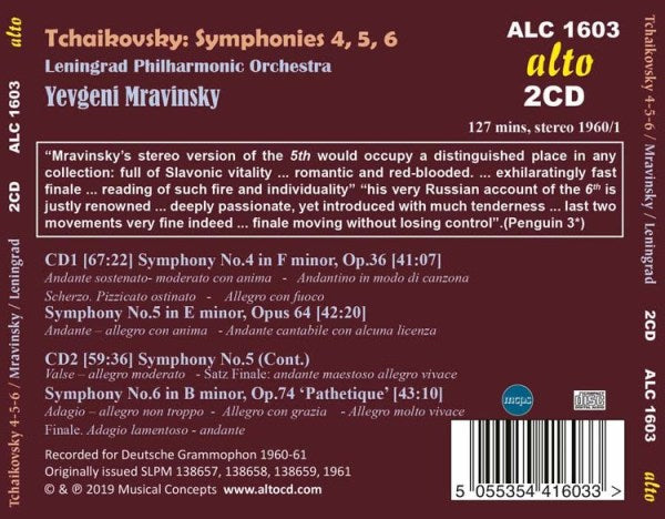 TCHAIKOVSKY: SYMPHONIES 4-6 - MRAVINSKY, LENINGRAD PHILHARMONIC (2 CDS)