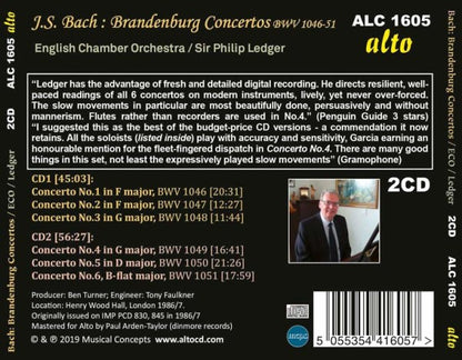 BACH: BRANDENBURG CONCERTOS BWV 1046-51 - LEDGER, ENGLISH CHAMBER ORCHESTRA (2 CDS)