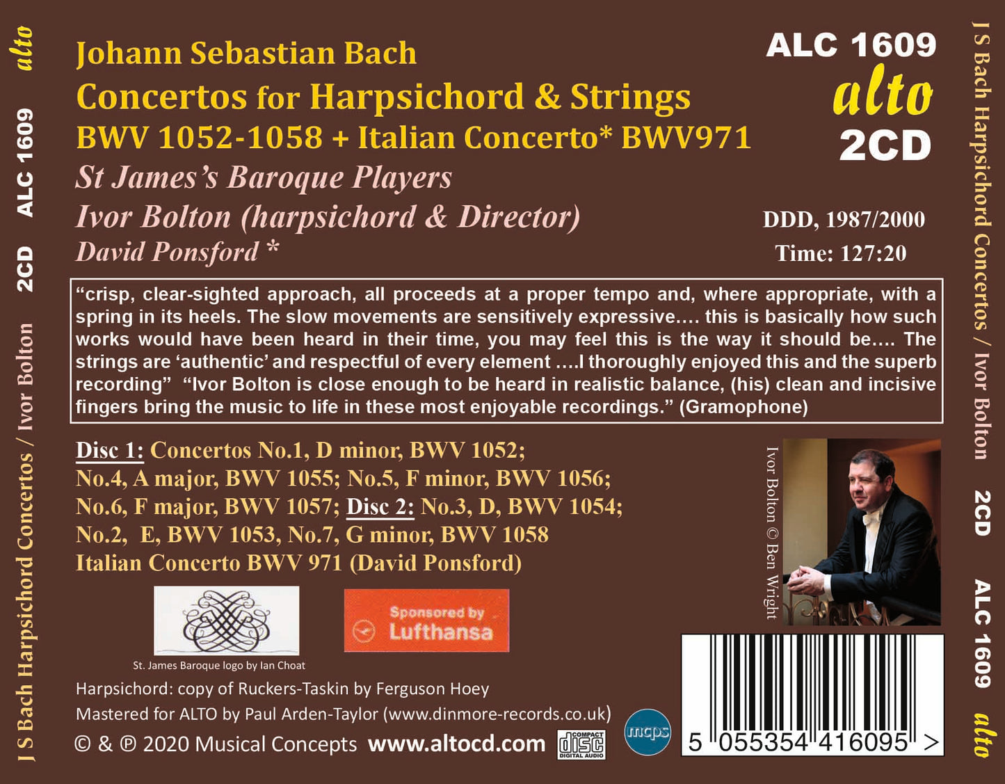 BACH: Concertos for Harpsichord & Strings BWV 1052-8; Italian Concerto BWV 971 - St. James Baroque Players, Ivor Bolton, David Ponsford (2 CDs