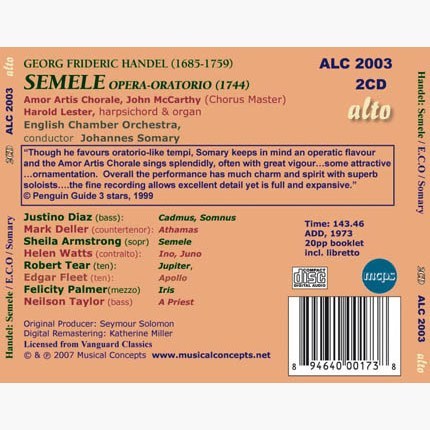 HANDEL: SEMELE - DIAZ, WATTS, ARMSTRONG, TEAR, PALMER (2 CDS)