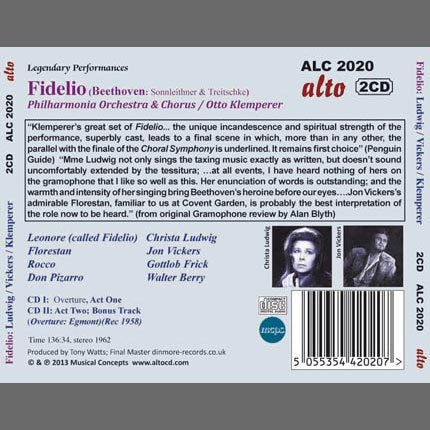 BEETHOVEN: FIDELIO - CHRISTA LUDWIG; JON VICKERS; KLEMPERER; PHILHARMONIA ORCHESTRA (2 CDS)