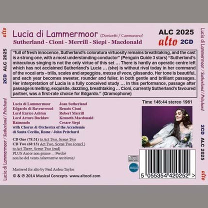 DONIZETTI: LUCIA DI LAMMERMOOR - JOAN SUTHERLAND, RENATO CIONI (2 CDS)
