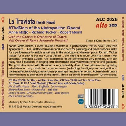 VERDI: LA TRAVIATA - ANNA MOFFO, RICHARD TUCKER,  ROBERT MERRILL (2 CDS)