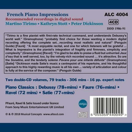 FRENCH PIANO IMPRESSIONS (DEBUSSY; FAURE; RAVEL) - STOTT, TIRIMO, DICKINSON (4 CDS)