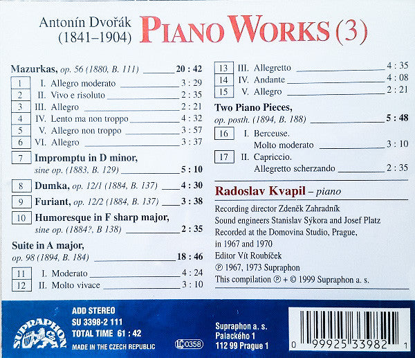 DVORAK: Piano Works, Vol. 3 - Radoslav Kvapil