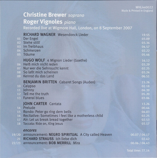Songs by Wagner, Wolf, Britten and John Carter - Christine Brewer, Roger Vignoles