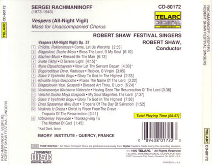 RACHMANINOV: VESPERS (ALL NIGHT VIGIL), Op. 37 - Robert Shaw Festival Singers