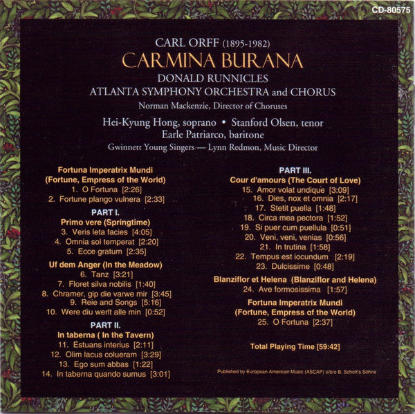 ORFF: CARMINA BURANA - Runnicles, Atlanta Symphony Orchestra & Chorus