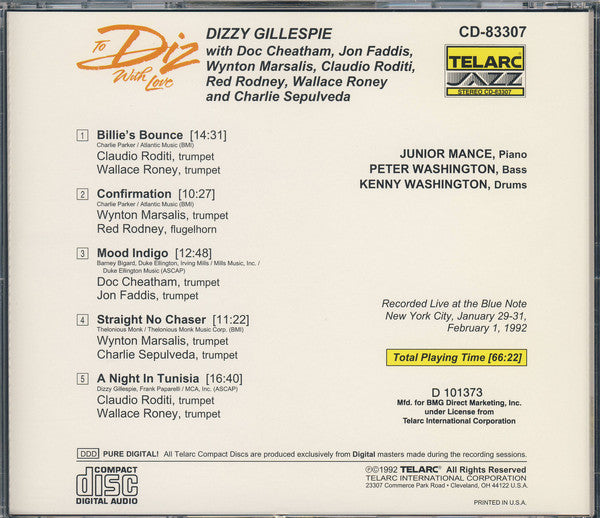 DIZZY GILLESPIE: TO DIZ WITH LOVE - with Wynton Marsalis, Red Rodney, Doc Cheatham and more